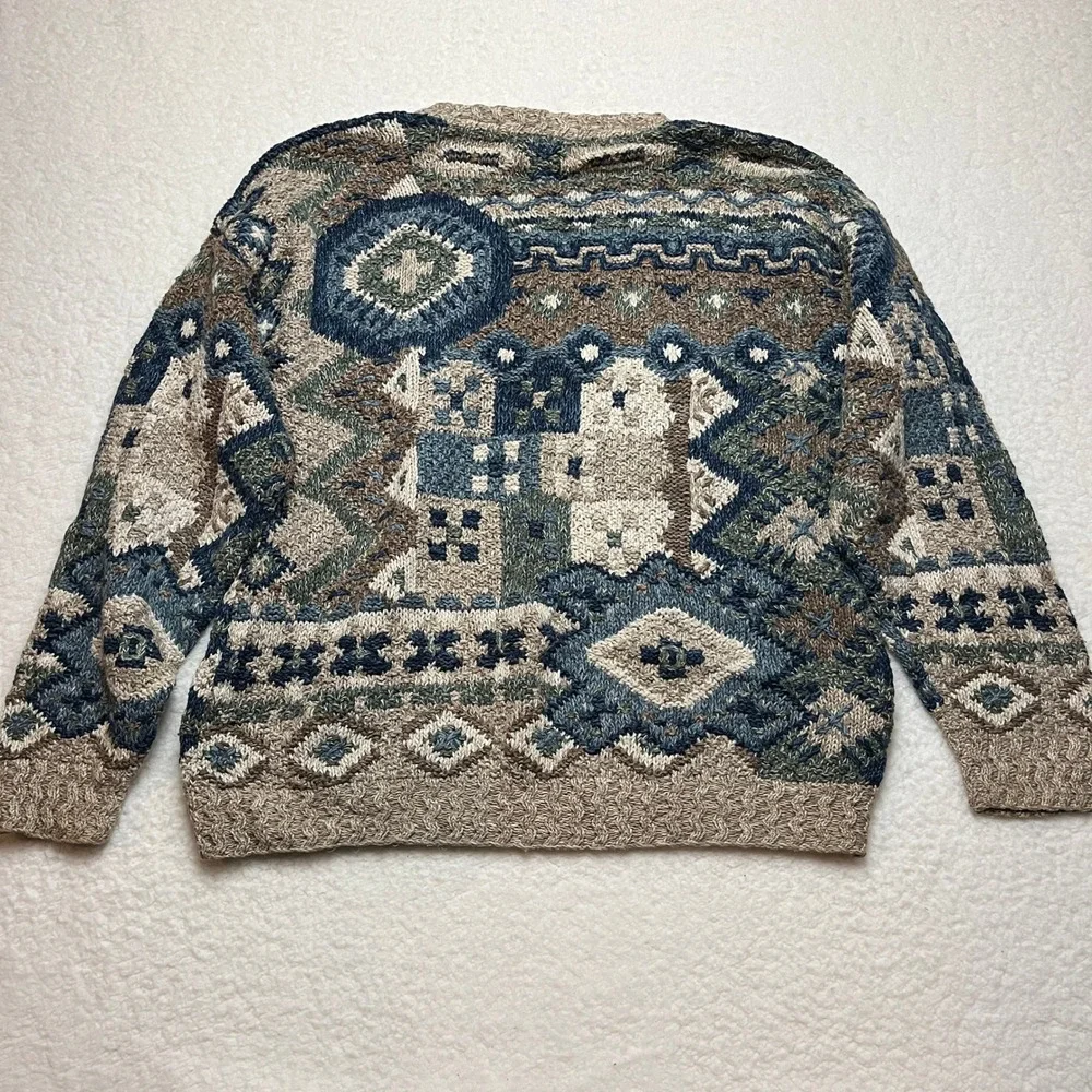 Countryside Classics Knit Sweater L G Geometric Pattern Earth Tones Hand Knitted